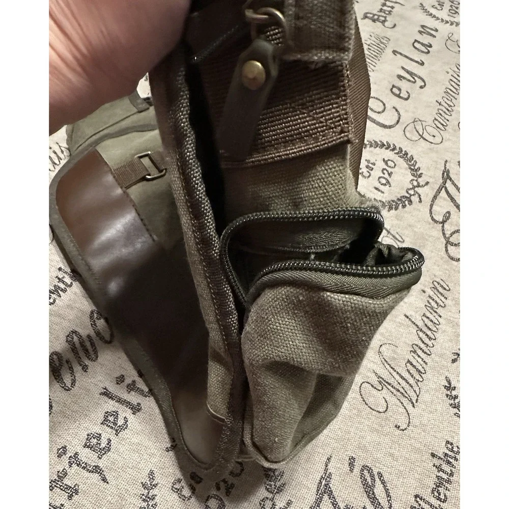 Sovrano Olive Canvas Messenger Bag Crossbody - Qdoba Logo'd